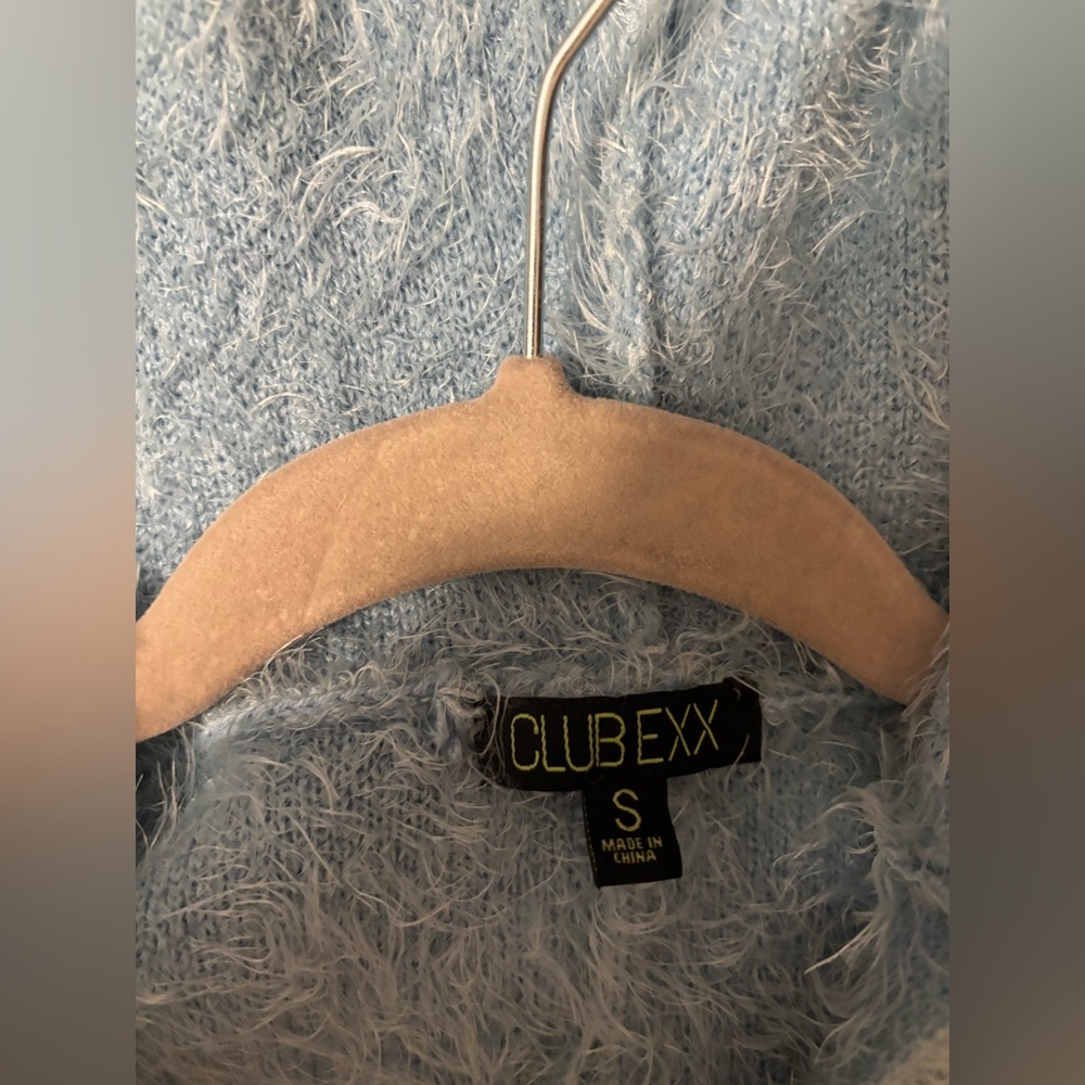 Club Exx Fuzzy Blue Hooded Cat Ear Sweater Romper - Picture 5 of 5